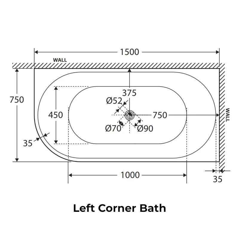 Fienza Isabella Corner Bath 1500mm - Image 5