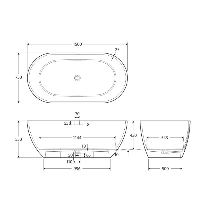 Fienza Luciana Solid Surface Bath - Black Matte - Image 5