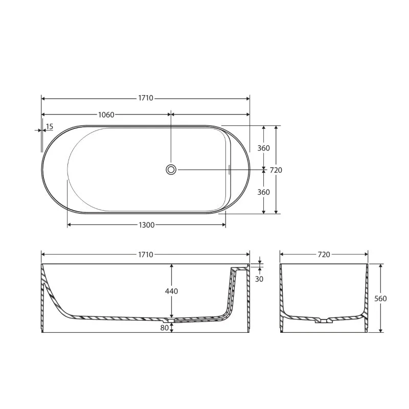 Fienza Minka Solid Surface Bath 1700mm - Dusk - Image 4