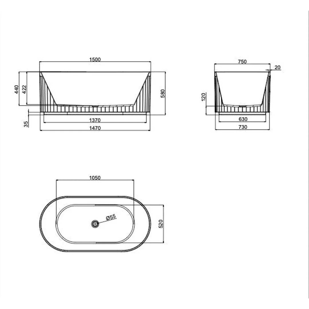 Linsol Georg 1500mm Freestanding Bath - Grey Blue - Image 2