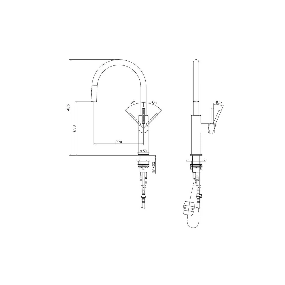 Linsol Halo Pull Out Sink Mixer - Brushed Brass - Image 2