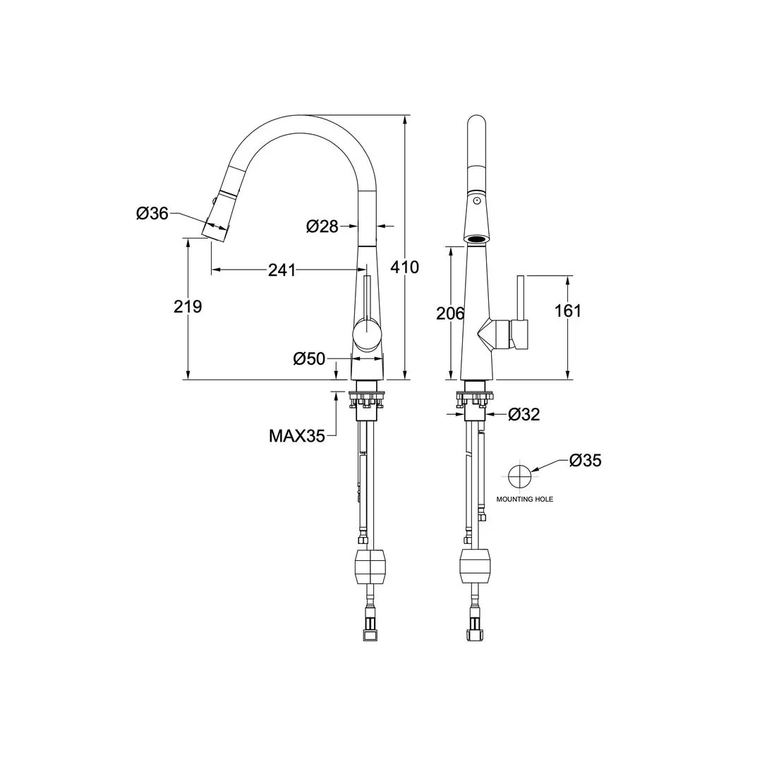 Linsol Kashi Pull Out Sink Mixer - Matte Black - Image 3