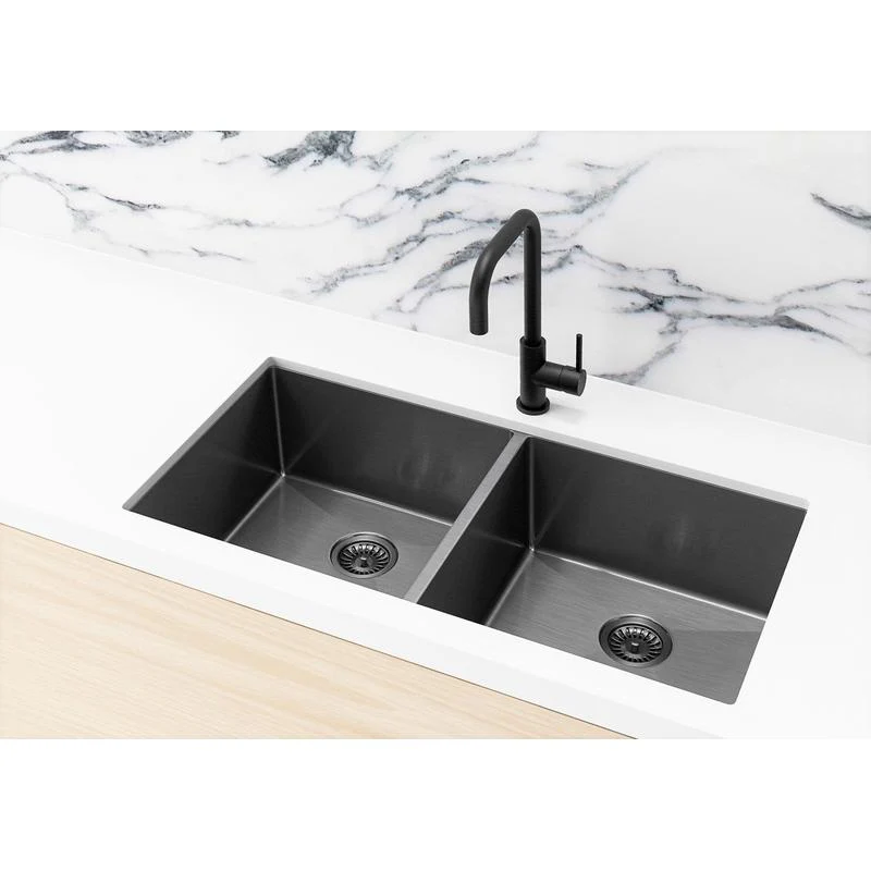 Meir Lavello Kitchen Sink Double Bowl 860 x 440 - PVD Gun Metal Black