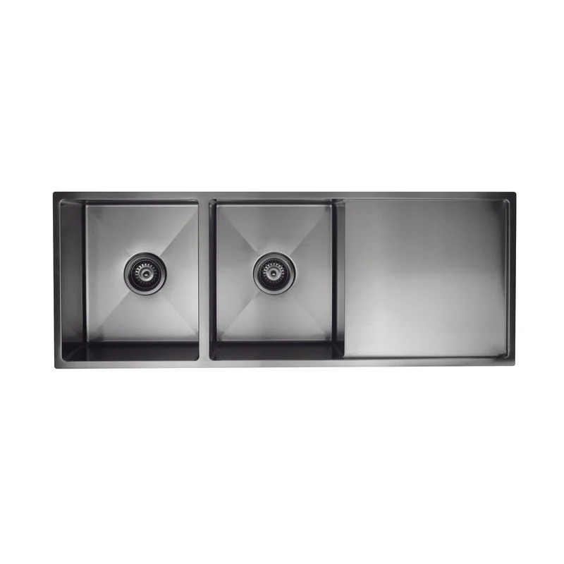 Meir Lavello Kitchen Sink Double Bowl & Drainboard 1160 x 440 - PVD Gun Metal Black - Image 2