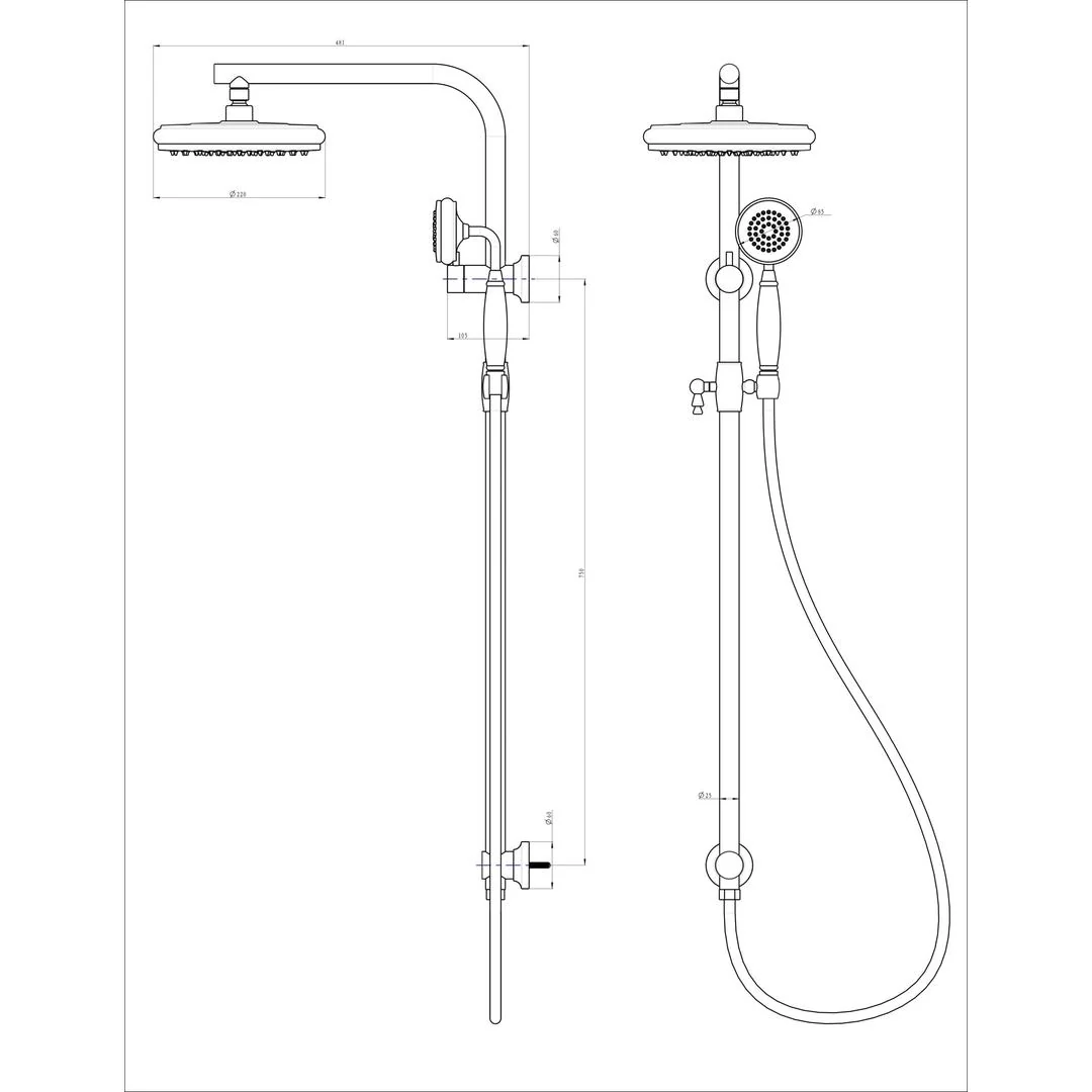 Linsol Klassique Shower Combination with 210mm Head - Matte Black - Image 3