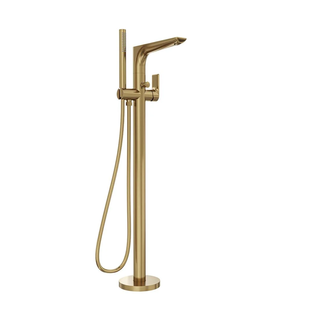 Linsol Kyah Freestanding Bath Filler with Hand Shower - Brushed Brass - Image 2