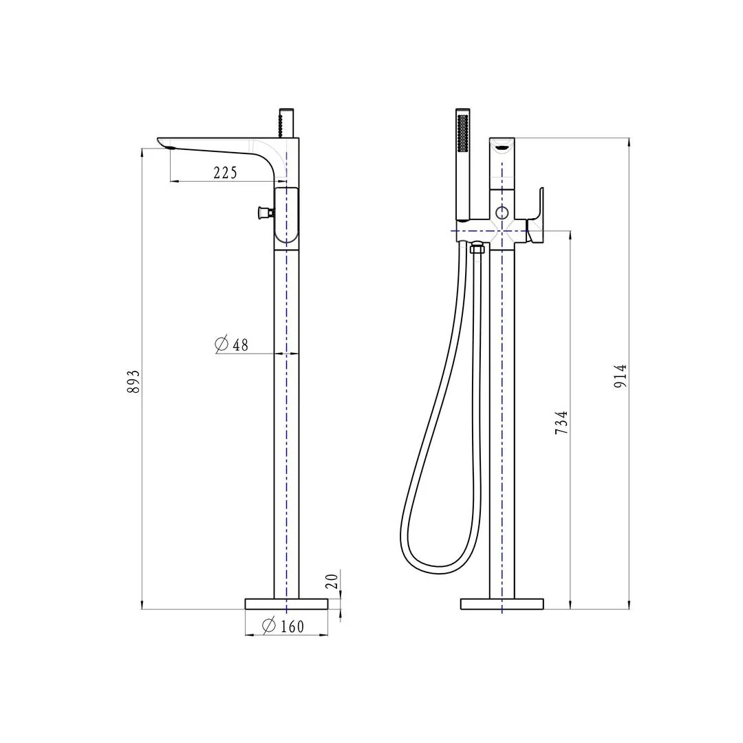 Linsol Kyah Freestanding Bath Filler with Hand Shower - Matte Black - Image 2