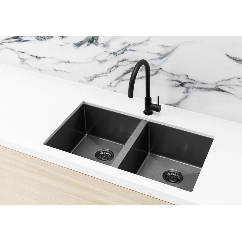 Meir Lavello Kitchen Sink Double Bowl 760 x 440 - Gun Metal Black - Image 3