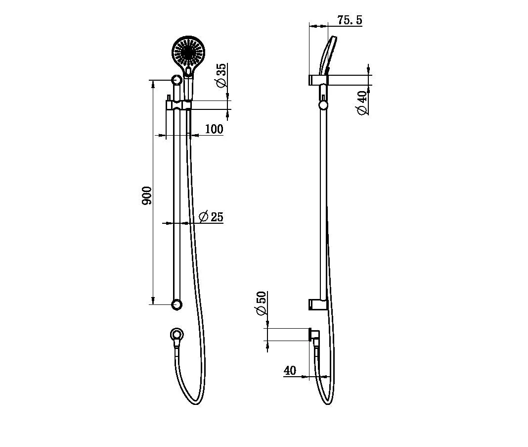 Nero Mecca Care 25mm Grab Rail And Adjustable Shower Rail Set 900mm - Brushed Gold - Image 2