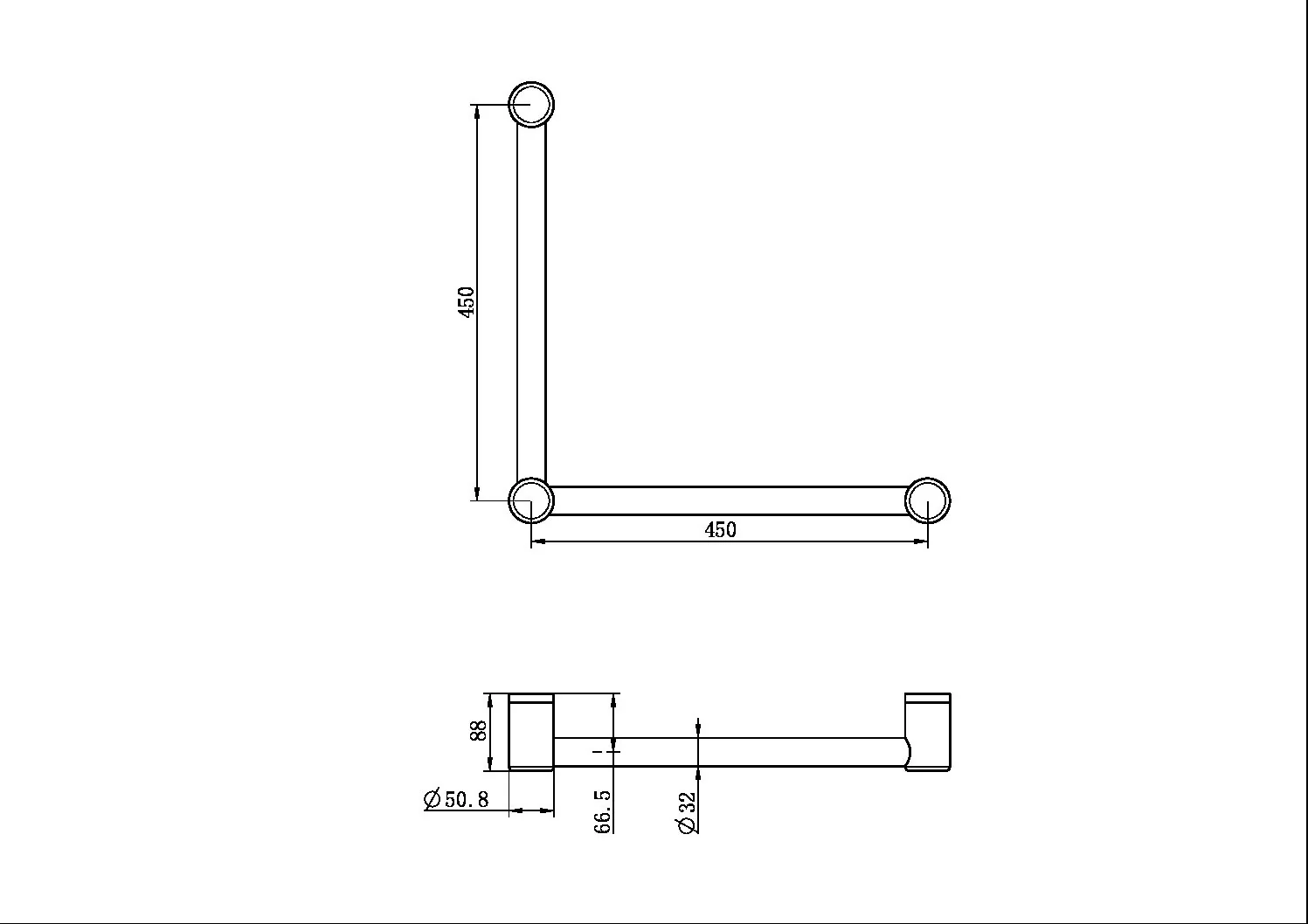 Nero Mecca Care 32mm Ambulant Toilet Grab Rail 90 Degree 450x450mm - Gun Metal - Image 3