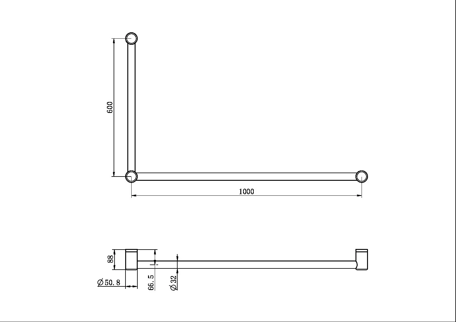 Nero Mecca Care 32mm Dda Grab Rail Set 90 Degree 600x1000mm - Brushed Bronze - Image 3