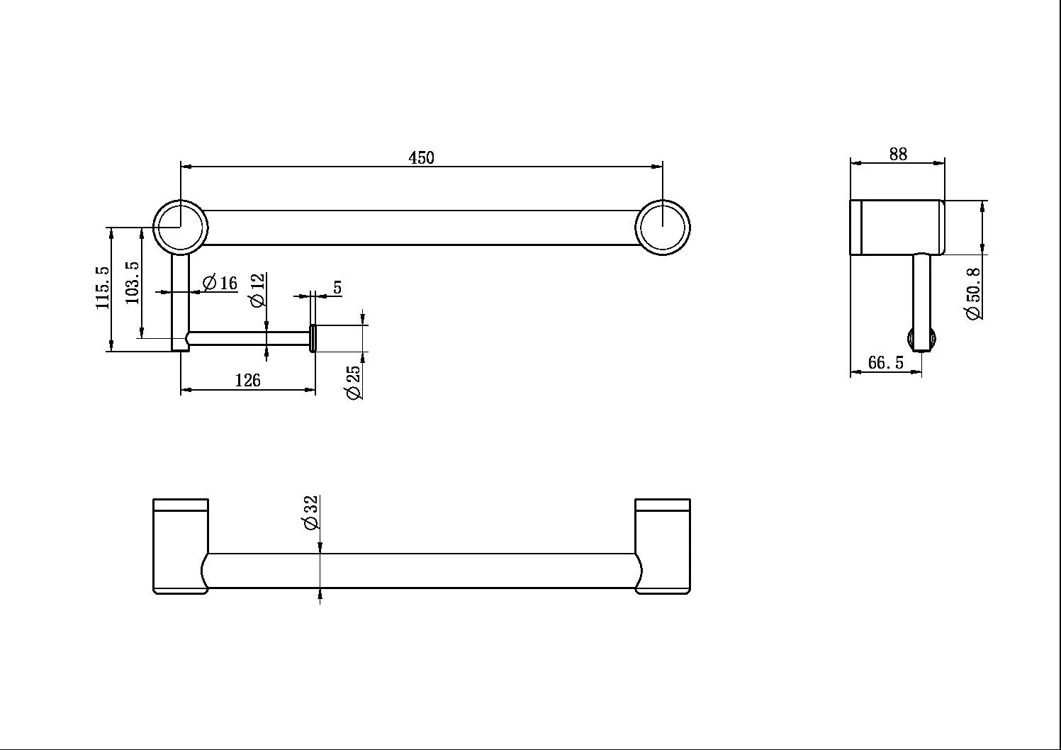 Nero Mecca Care 32mm Grab Rail With Toilet Roll Holder 450mm - Brushed Bronze - Image 3