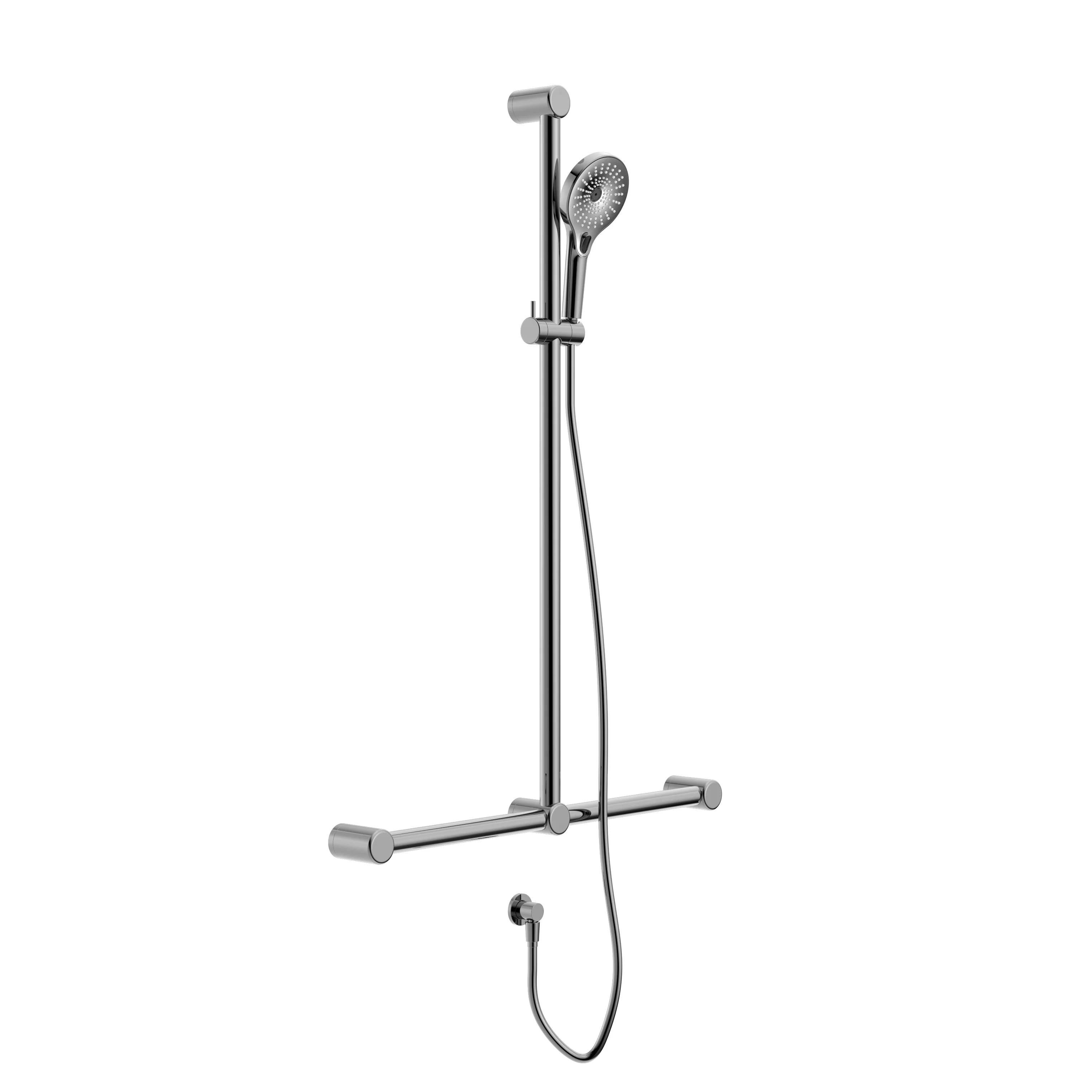 Nero Mecca Care 32mm T Bar Grab Rail And Adjustable Shower Set 1100x750mm - Chrome