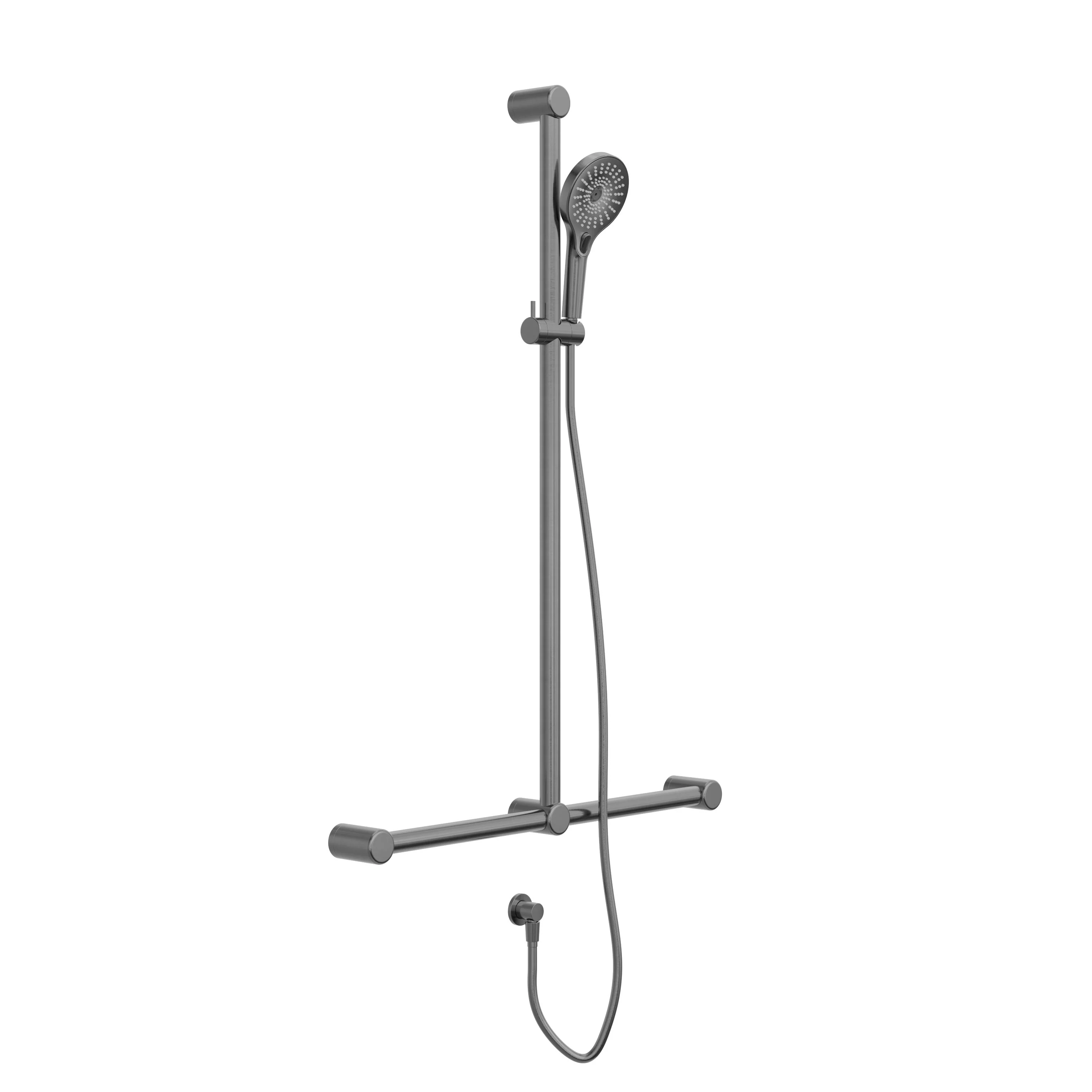 Nero Mecca Care 32mm T Bar Grab Rail And Adjustable Shower Set 1100x750mm - Gun Metal