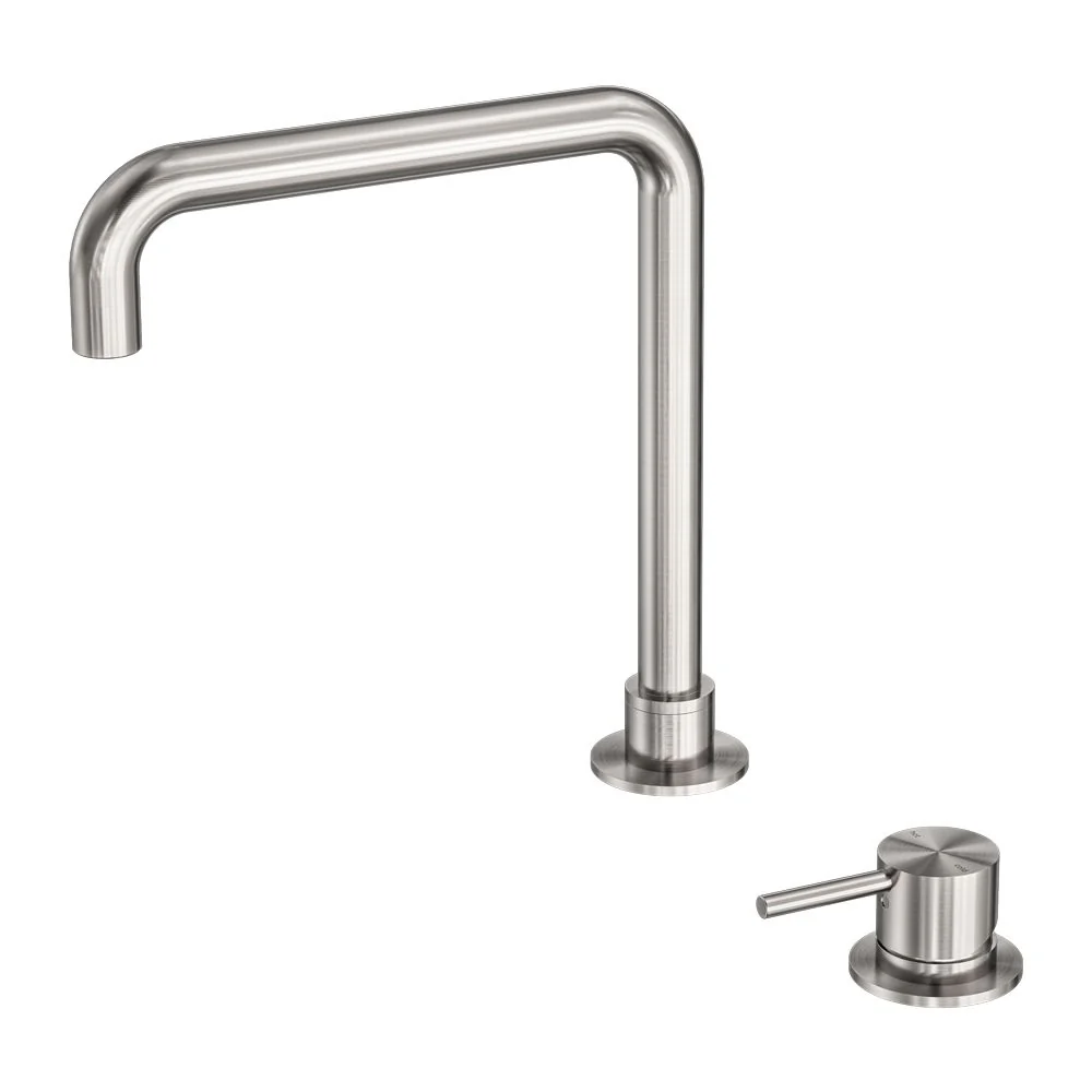 Nero Mecca Hob Basin Mixer Square Swivel Spout - Brushed Nickel