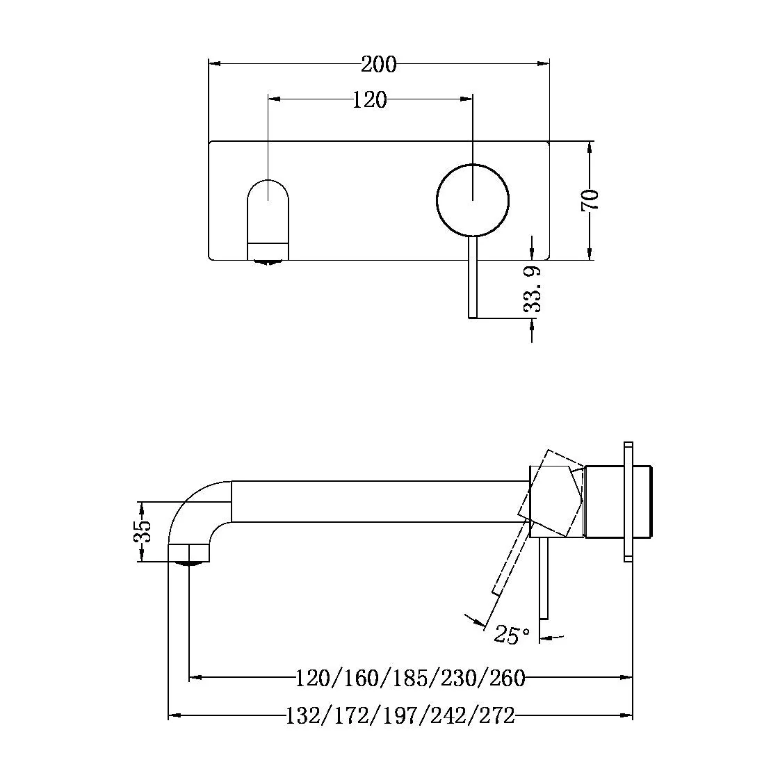 Nero Mecca Wall Basin/Bath Mixer (Trim Kit Only) - Chrome - Image 2