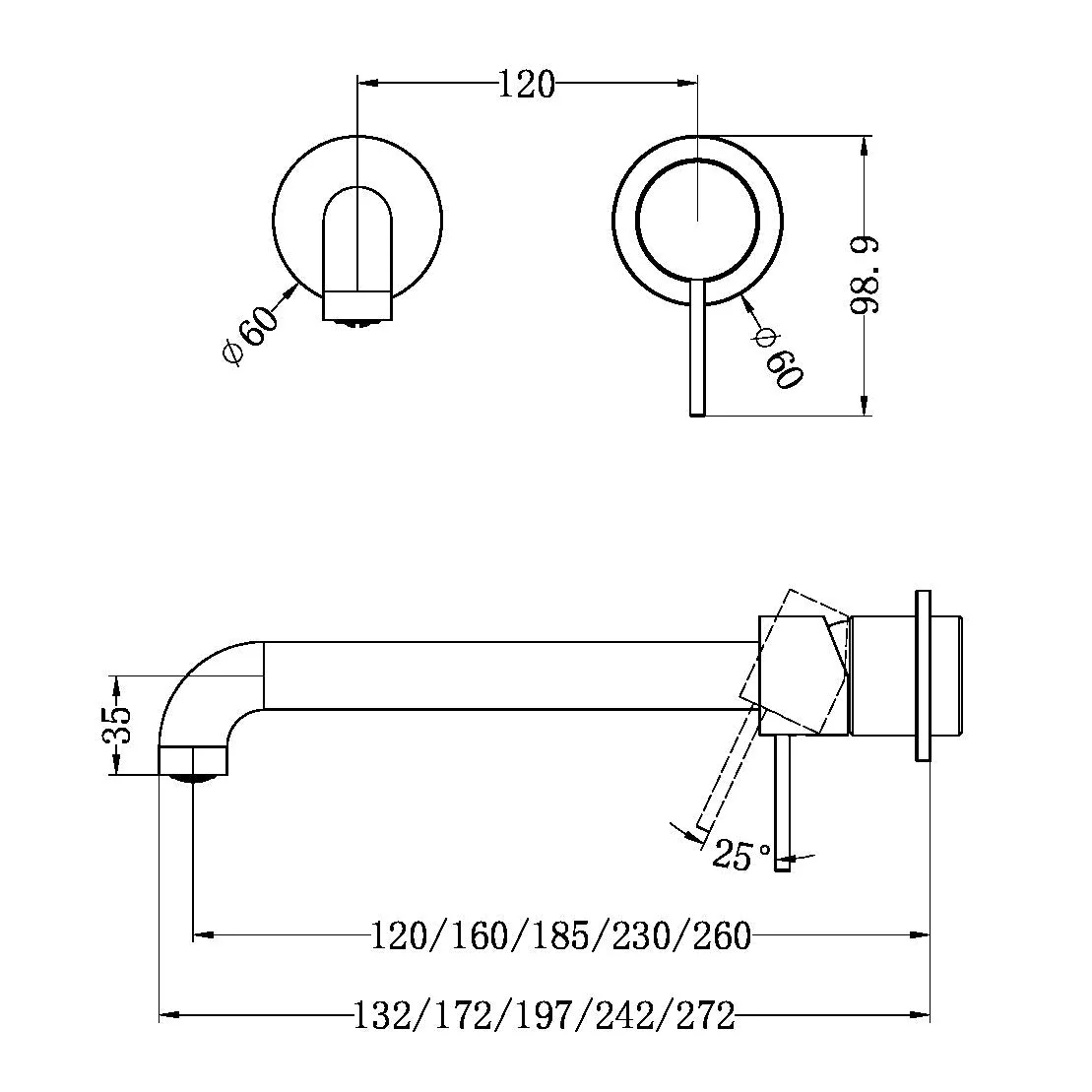 Nero Mecca Wall Basin/Bath Mixer Separate Back Plate (Trim Kit Only) - Gun Metal - Image 2