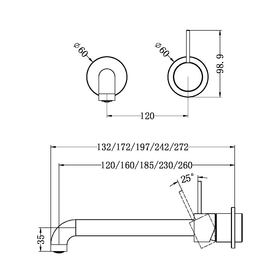 Nero Mecca Wall Basin/Bath Mixer Separate Back Plate Handle Up - Black Matte - Image 5