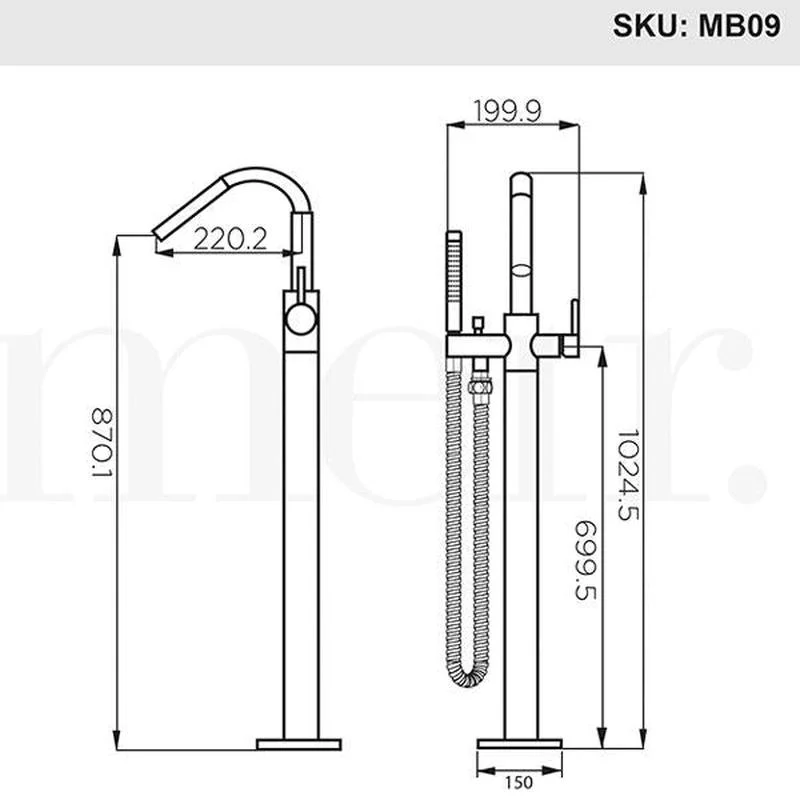 Meir Freestanding Round Bath Mixer Tap with Hand Spray - Tiger Bronze - Image 3