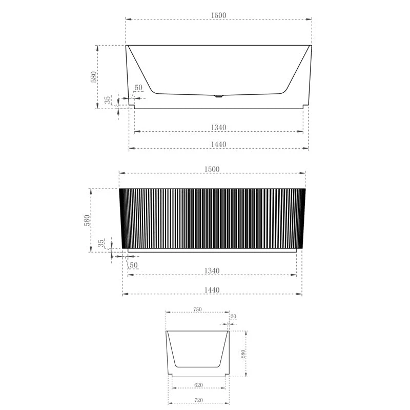 Onyx V-Groove Fluted Round Back To Wall Bath - Matte White - Image 6