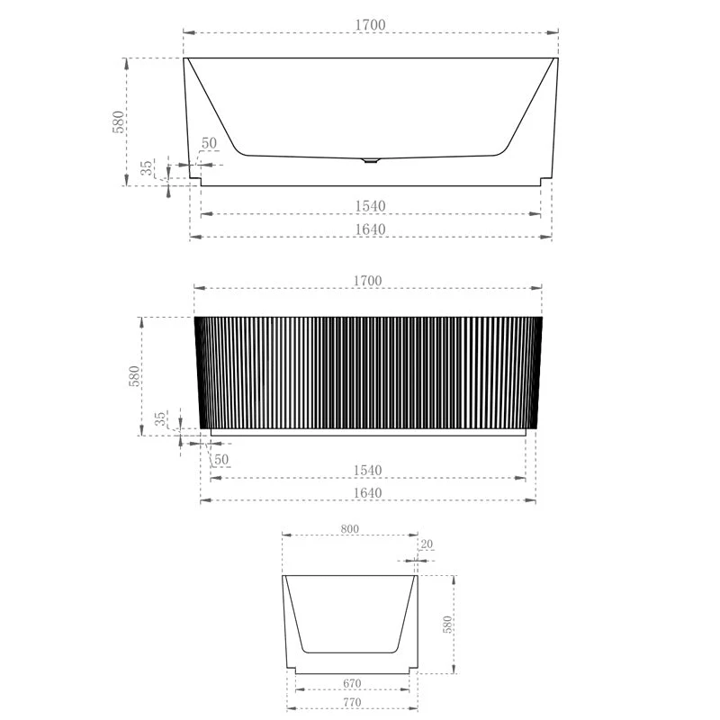Onyx V-Groove Fluted Round Back To Wall Bath - Matte White - Image 8