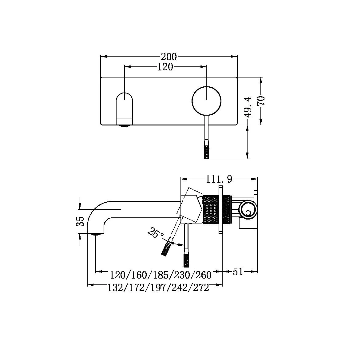 Nero Opal Wall Basin/Bath Mixer - Graphite - Image 5