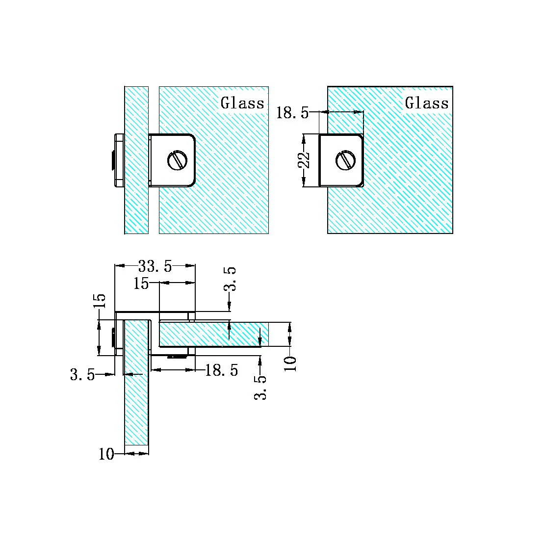 Nero Over-Panel Glass To Glass Fitting 10mm Glass - Brushed Gold - Image 2