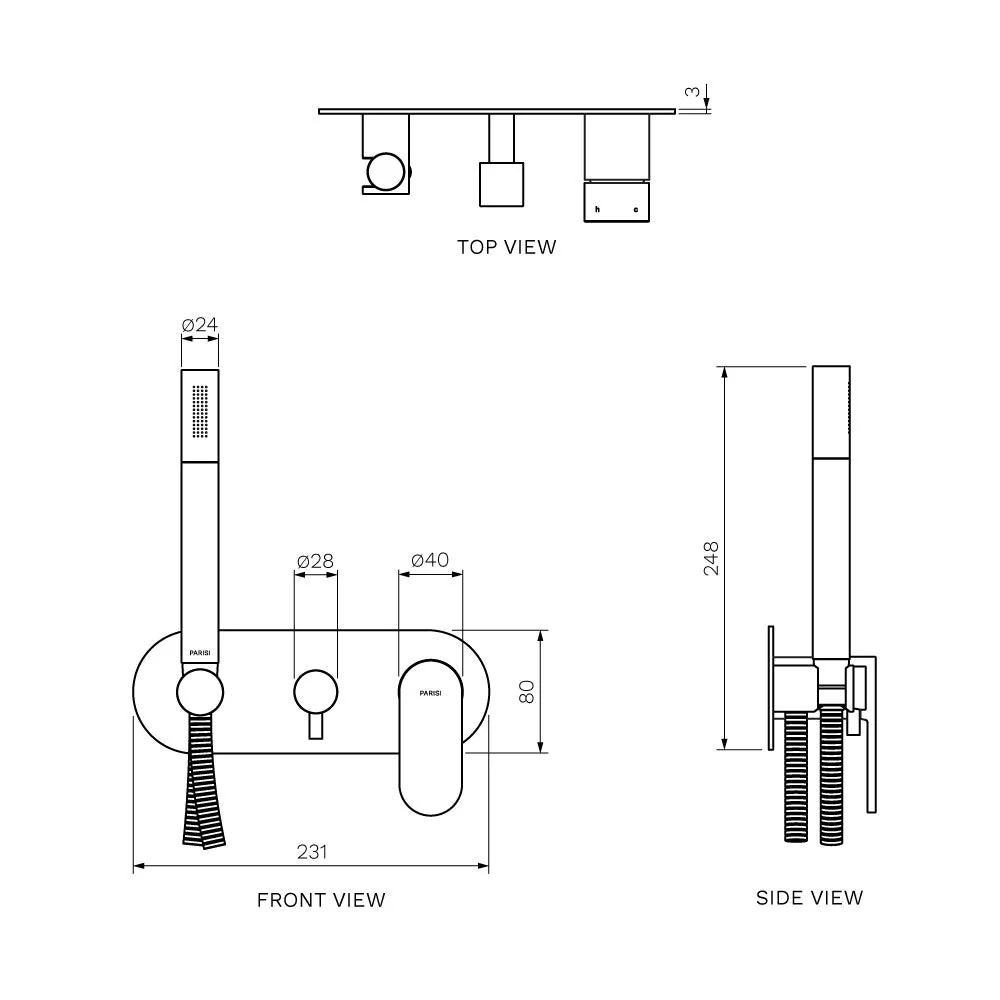 Parisi Elli II Wall Mixer with 2-Way Diverter and Handshower - Chrome - Image 2