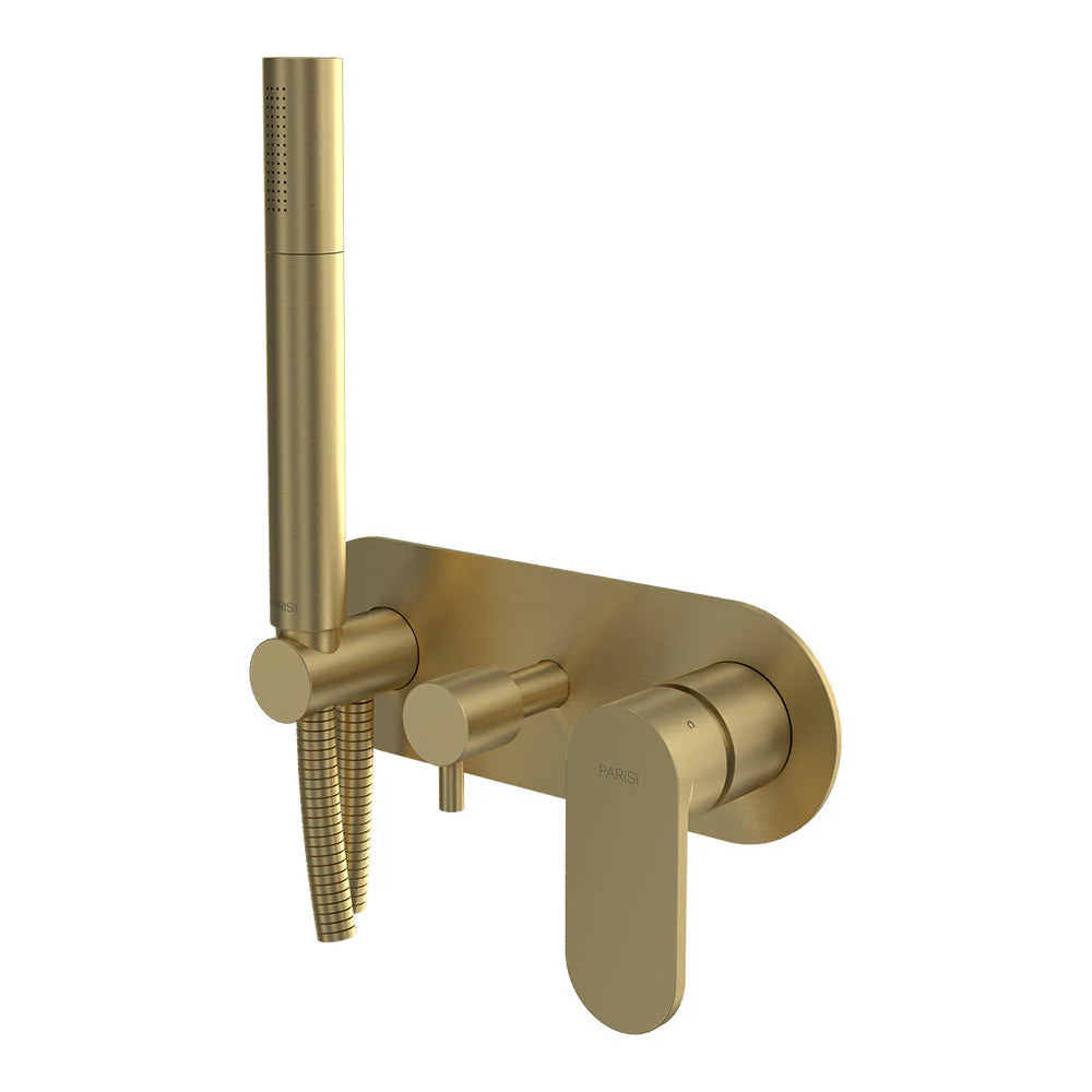 Parisi Elli II Wall Mixer with 3-Way Diverter and Hand shower - Brushed Brass