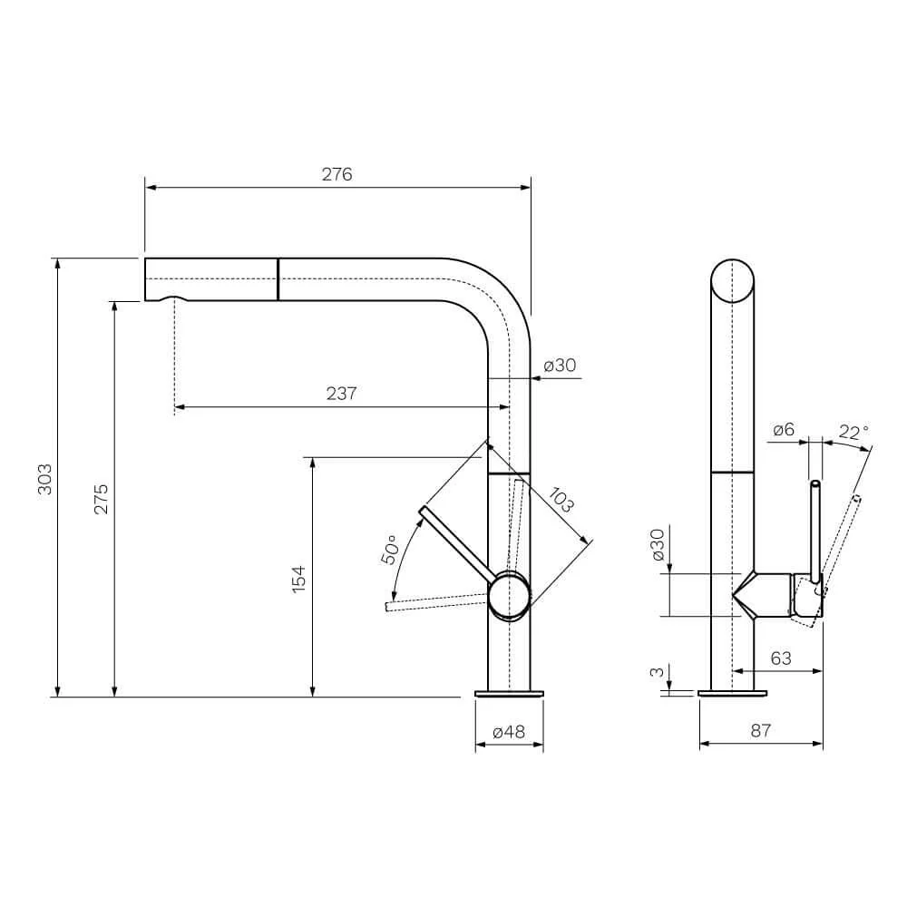 Parisi Envy 30 Kitchen Mixer with Fixed Spout and Pull-out Spray - Fucile - Image 2
