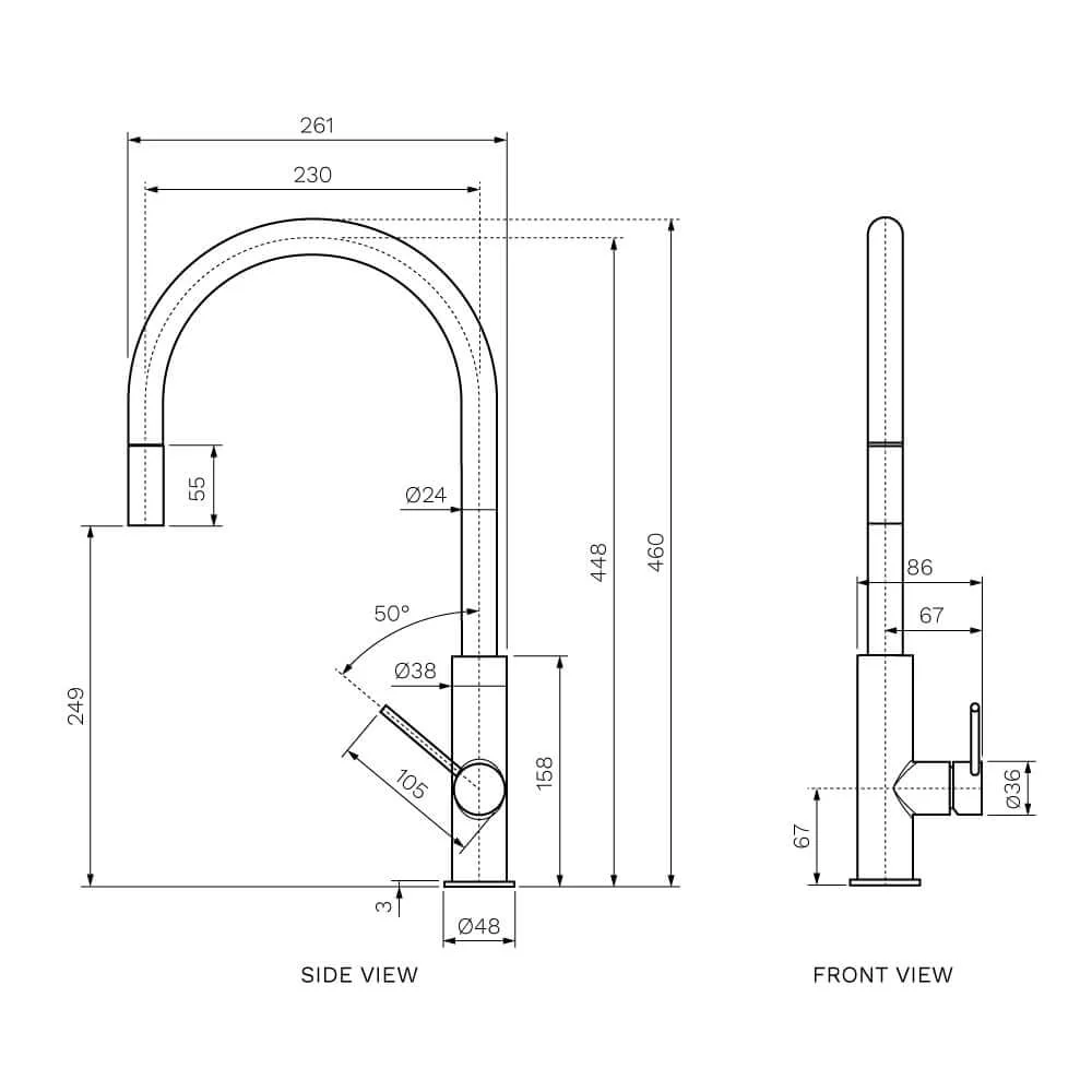 Parisi Envy II Arch Kitchen Mixer with Pull-out Spray - Matt Black - Image 2