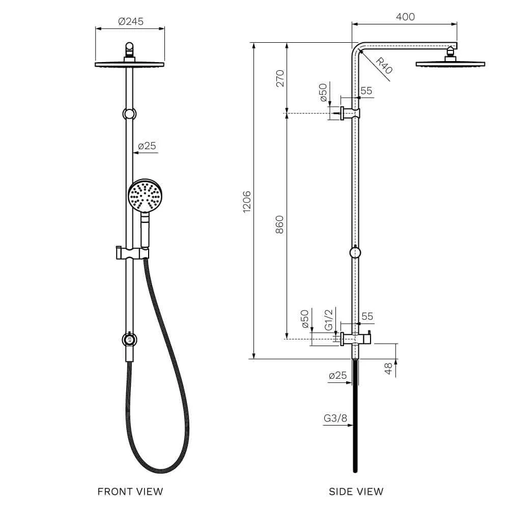 Parisi Envy II Shower Column with Sliding Rail & Turn Diverter - Matt Black - Image 2