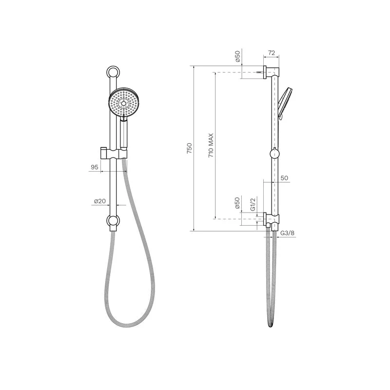 Parisi Envy II Sliding Rail with Hand Shower - Brushed Nickel - Image 2