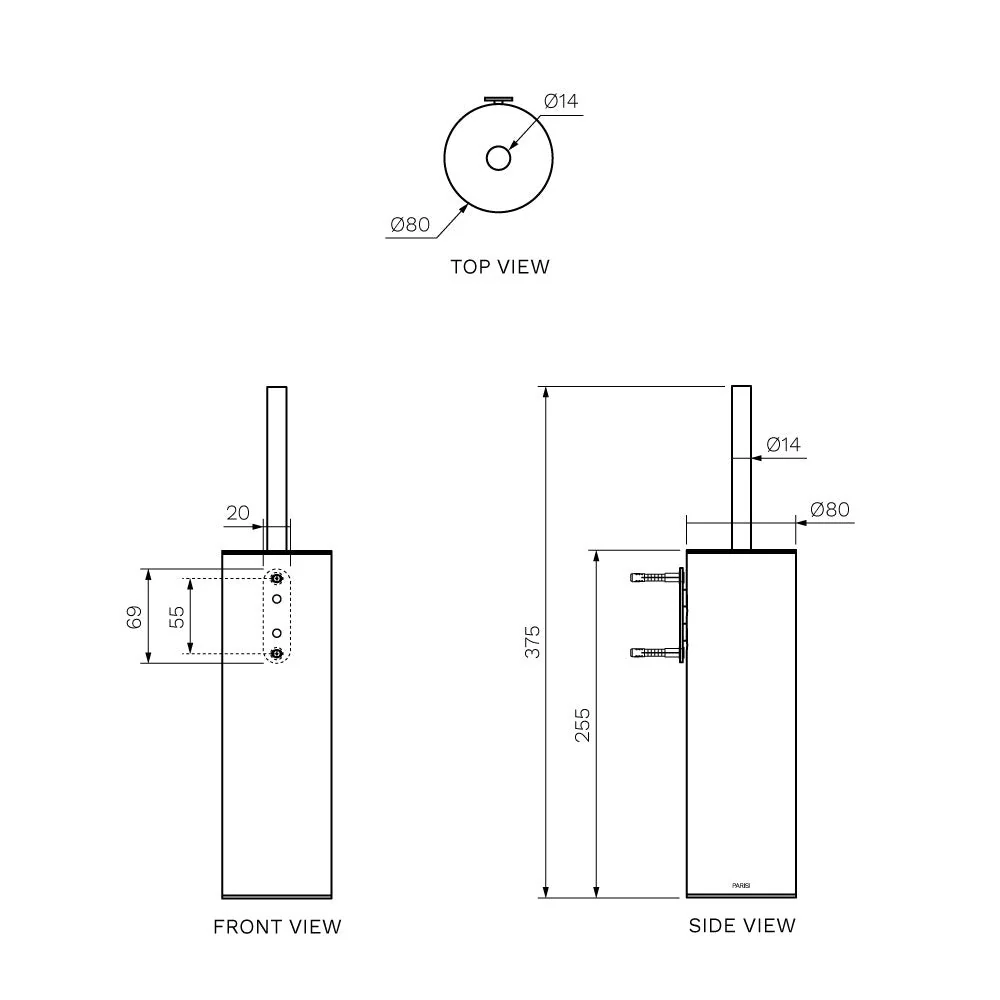 Parisi Envy II Wall Mounted Toilet Brush Holder - Fucile - Image 2