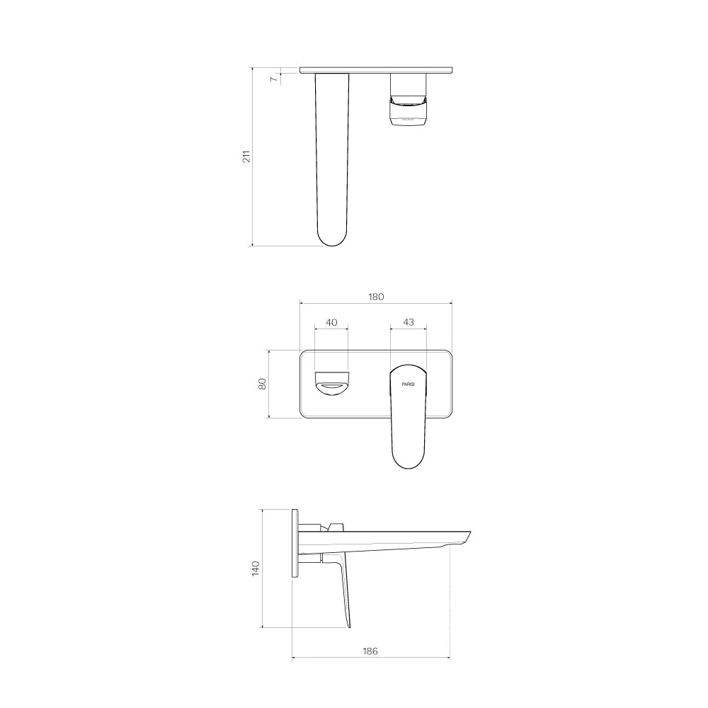 Parisi Loom Wall Mixer with 180mm Spout on Plate - Fucile - Image 2
