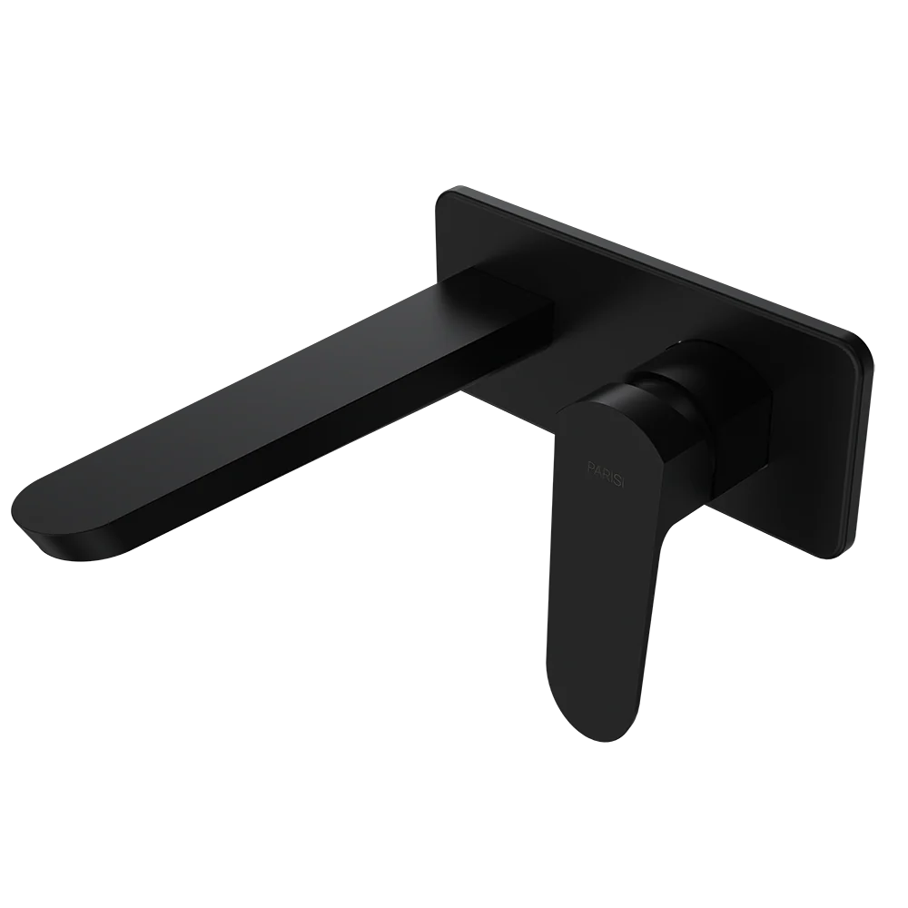 Parisi Loom Wall Mixer with 180mm Spout on Plate - Matt Black