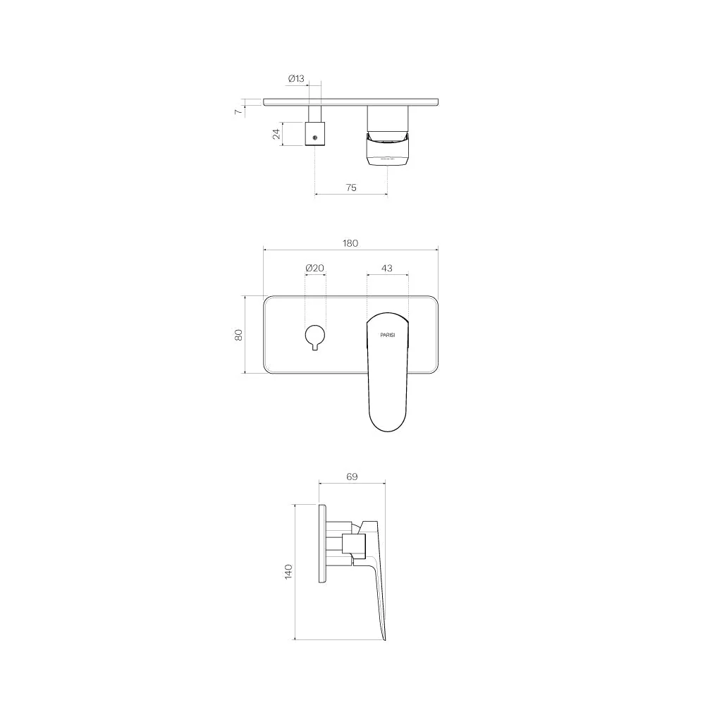 Parisi Loom Wall Mixer with 2-Way Diverter - Matt Black - Image 2