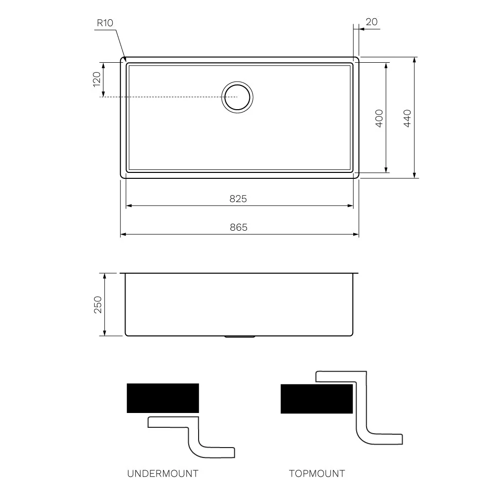 Parisi Quadro Sink Deep Single Bowl 865mm - Fucile - Image 2