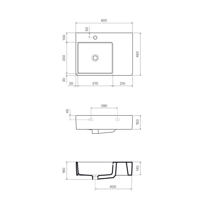Parisi Quasar 60 Wall Basin with Right Hand Shelf - Image 3