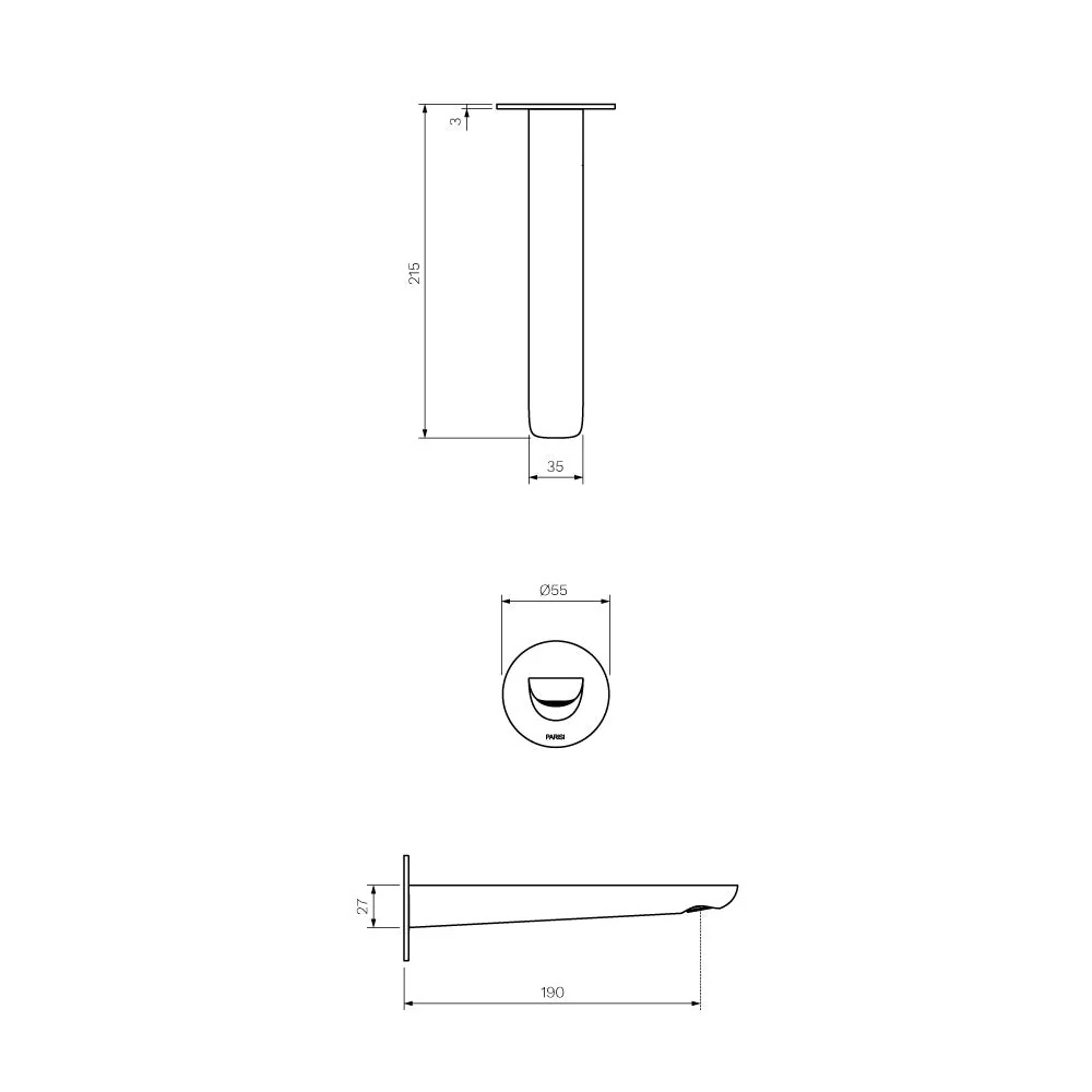 Parisi Slim II Wall Bath Spout 190mm - Fucile - Image 2