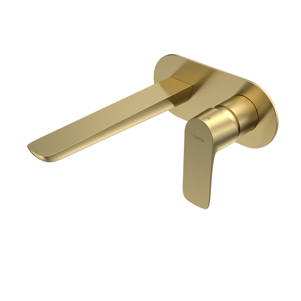 Parisi Slim II Wall Mixer with 190mm Spout on Elliptical Plate - Brushed Brass