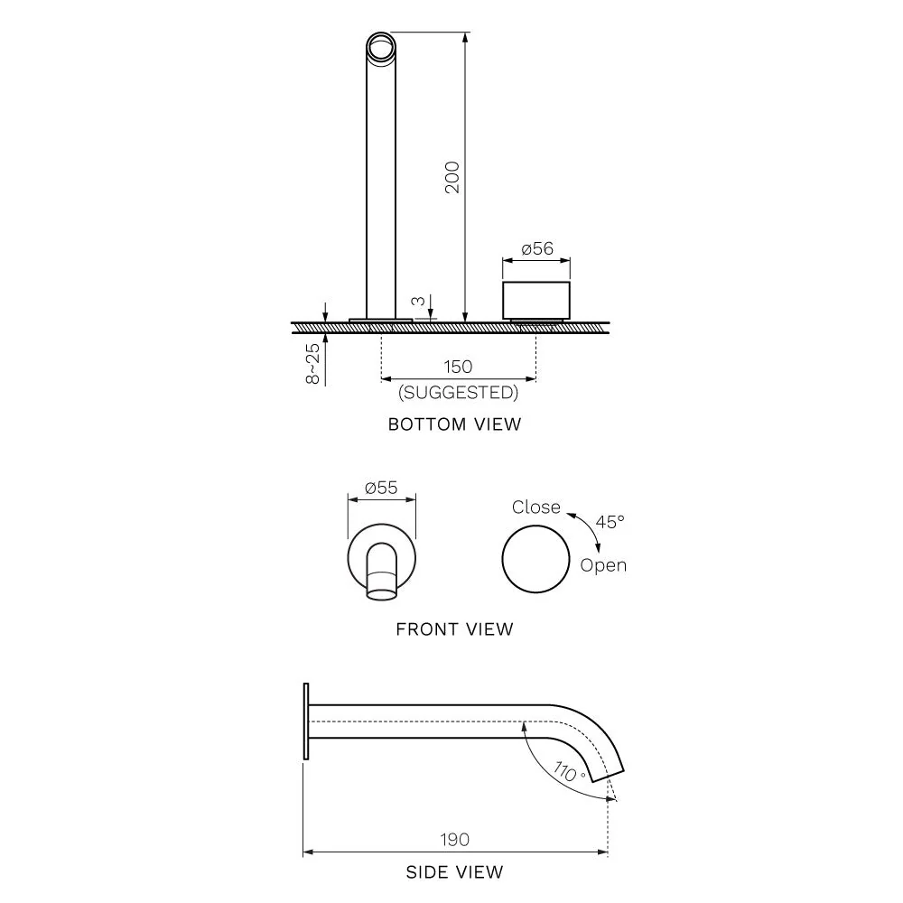 Parisi Stereo Wall Mixer with 190mm Spout (Individual Flanges) - Brushed Nickel - Image 2