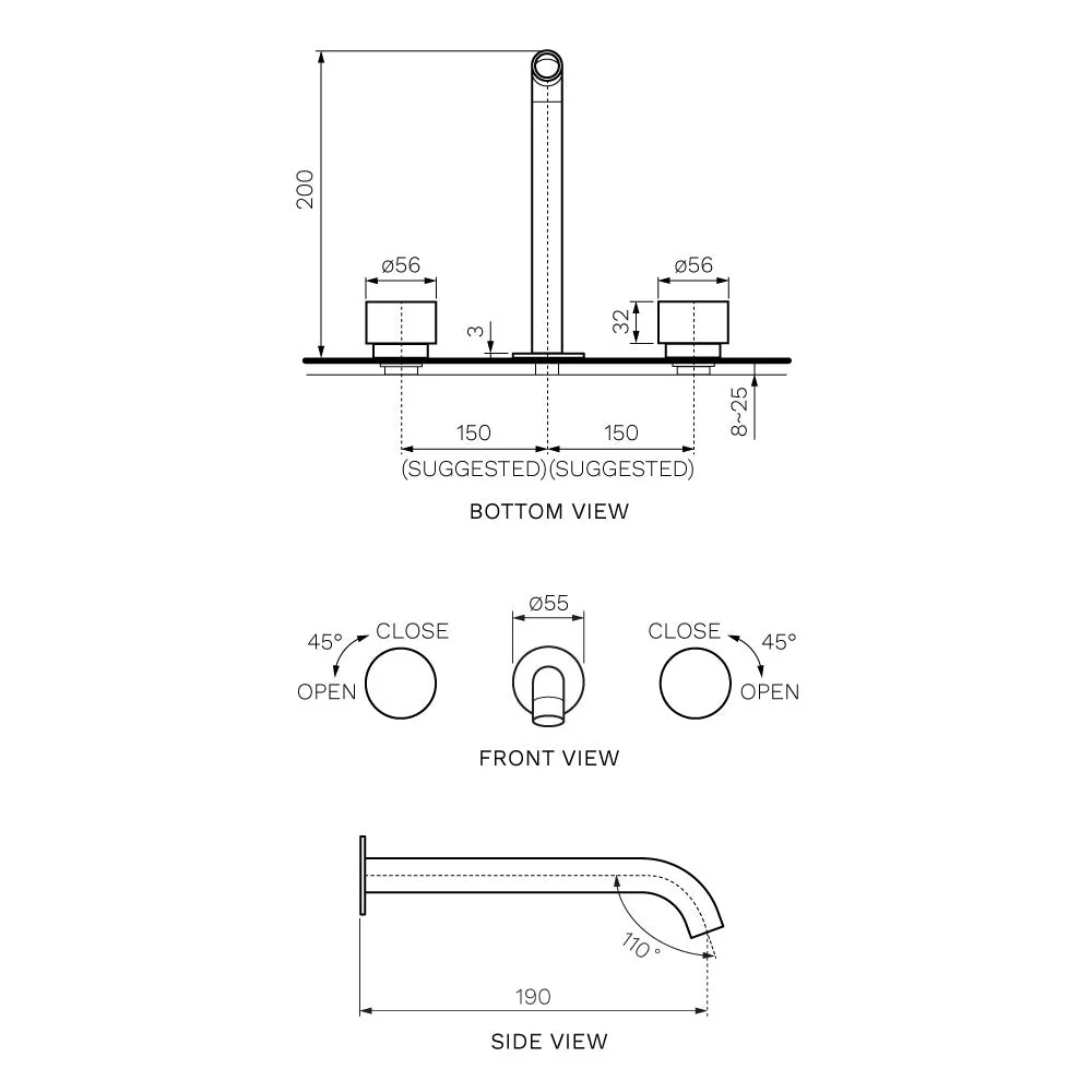 Parisi Stereo Wall Set with 190mm Spout - Matt Bronze - Image 2