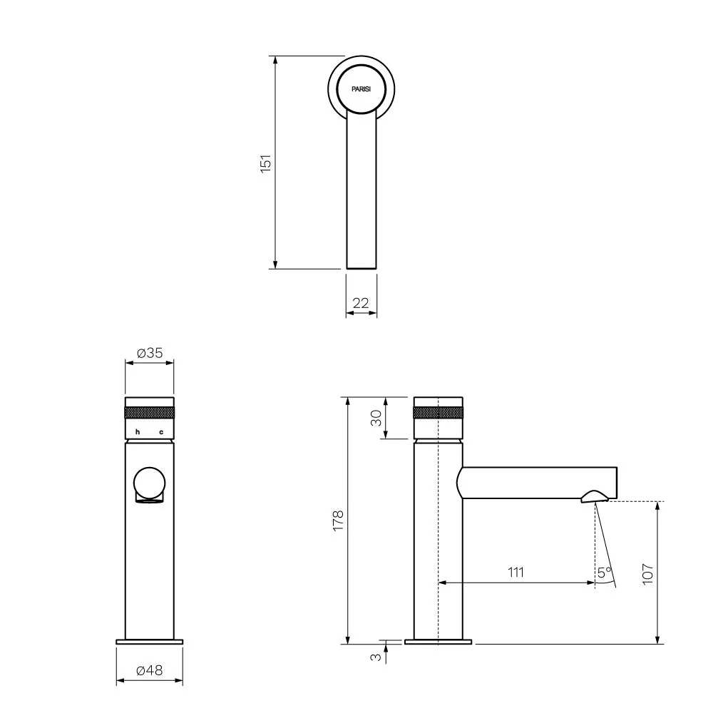 Parisi Todo II Basin Mixer with Straight Spout - Fucile - Image 2