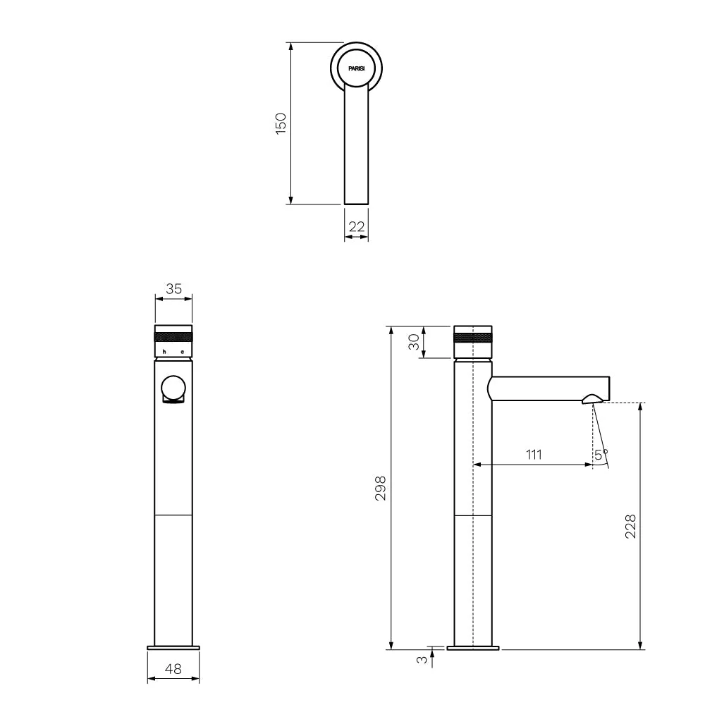 Parisi Todo II High Basin Mixer with Straight Spout - Brushed Nickel - Image 2