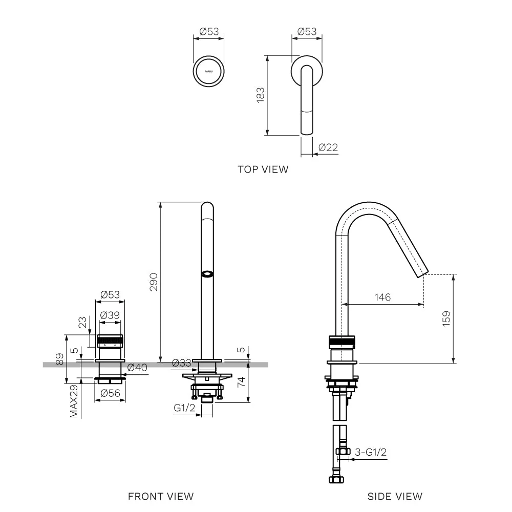 Parisi Todo II Hob Mixer with Gooseneck Swivel Spout - Fucile - Image 2