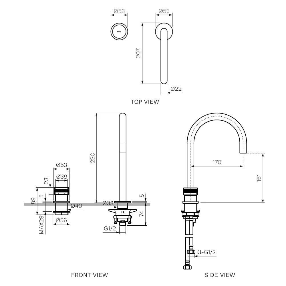Parisi Todo II Hob Mixer with Round Swivel Spout - Chrome - Image 2