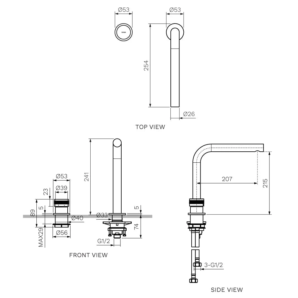 Parisi Todo II Hob Mixer with Straight Swivel Spout - Matt Black - Image 2