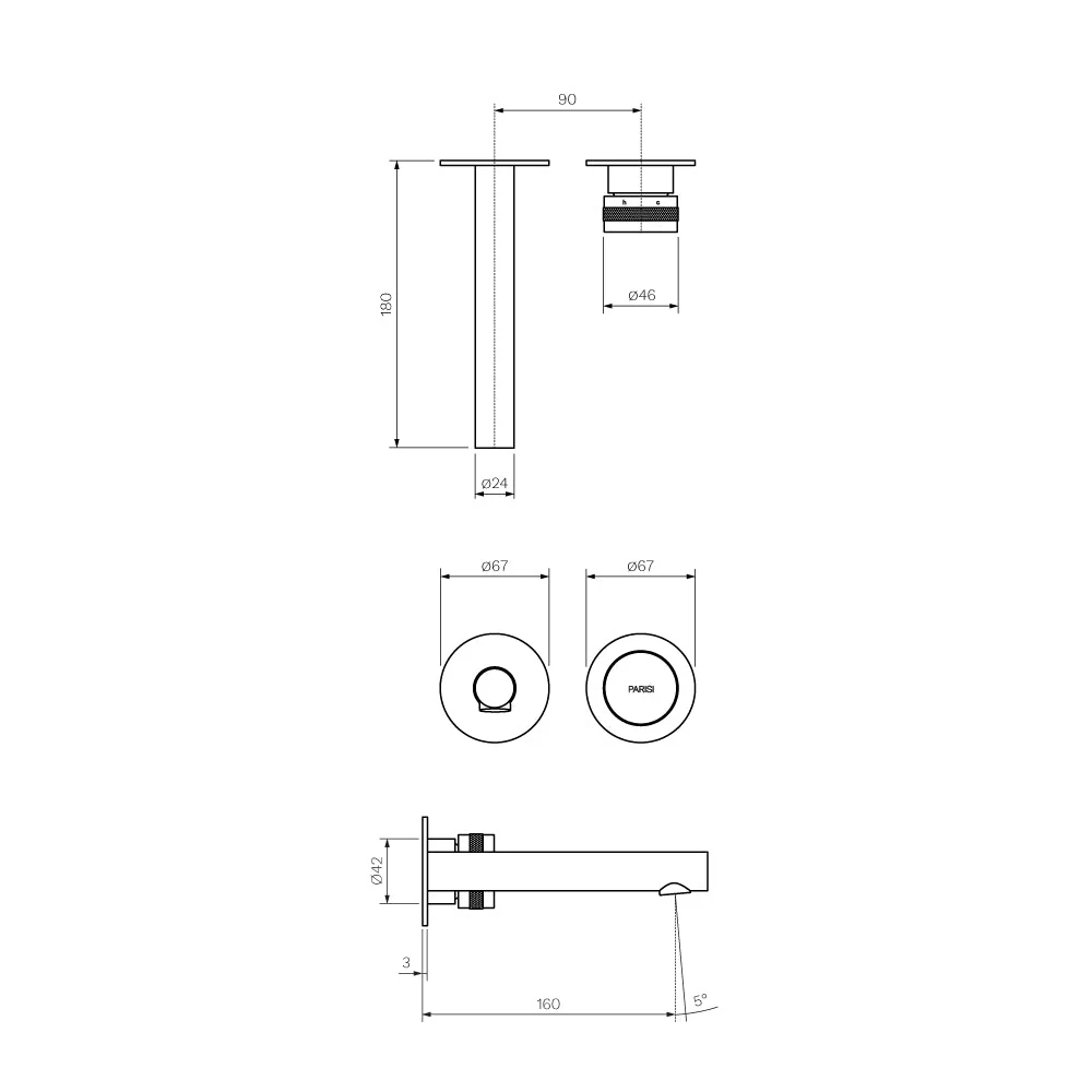 Parisi Todo II Wall Mixer with 160mm Spout (Individual Flanges) - Chrome - Image 2