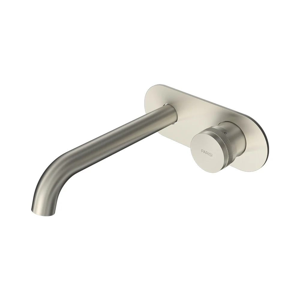 Parisi Todo II Wall Mixer with 190mm Curved Spout on Elliptical Plate - Brushed Nickel
